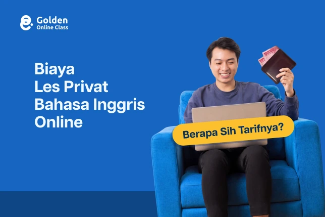 Karyawan swasta sedang mengikuti sesi les privat bahasa Inggris online bersama tutor melalui laptop